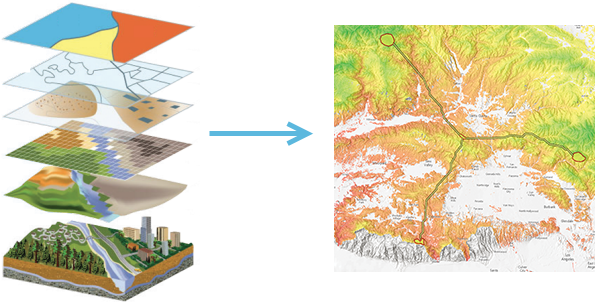 Stacked layers and a map